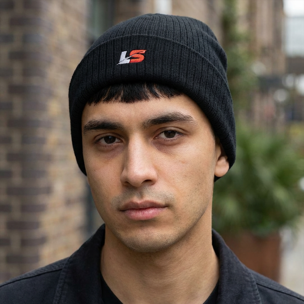 Lifted Spirits Ribbed Knit Beanie (Black) – Embroidered Cuffed Winter Hat