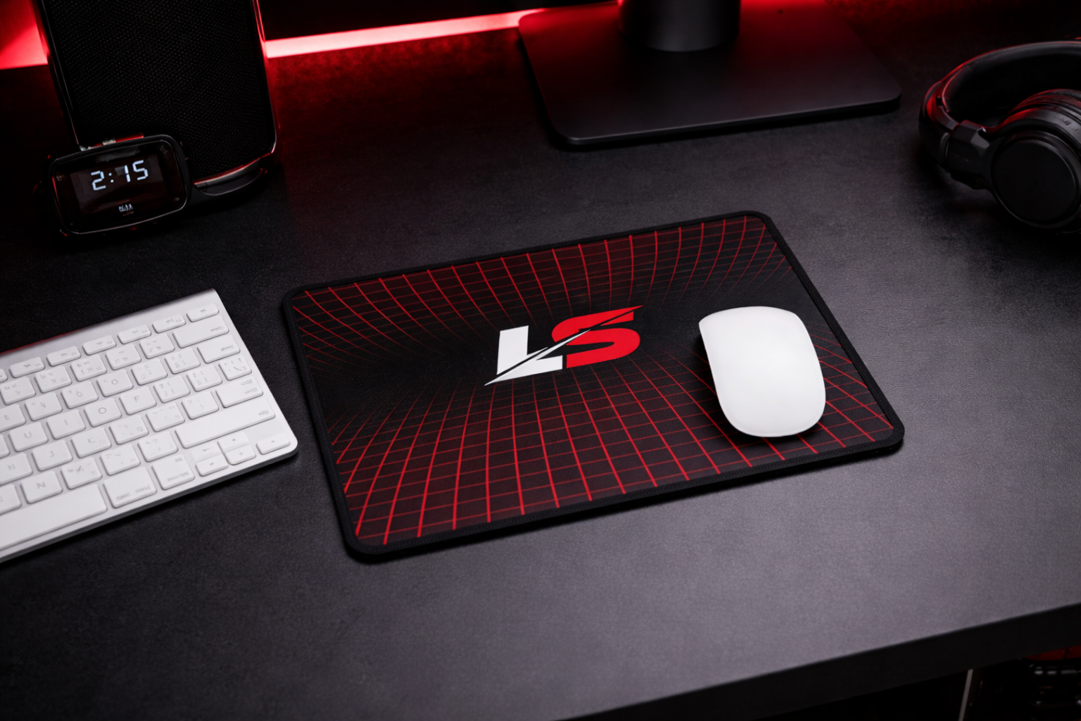Lifted Spirits Red Grid Gaming Desk Mat – Non-Slip Extended Mouse Pad for Gaming & Setup