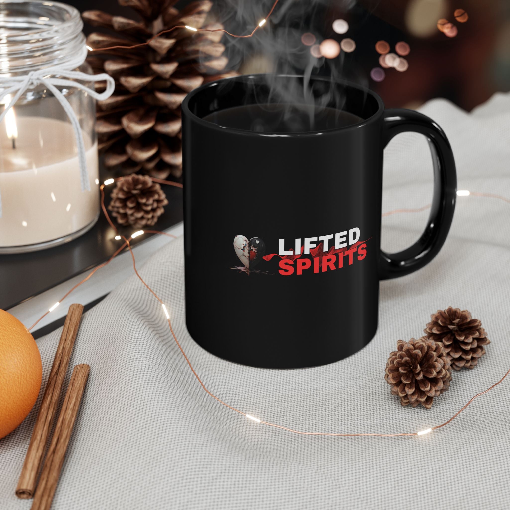 Lifted Spirits Black Ceramic Mug – 11oz & 15oz Coffee Cup