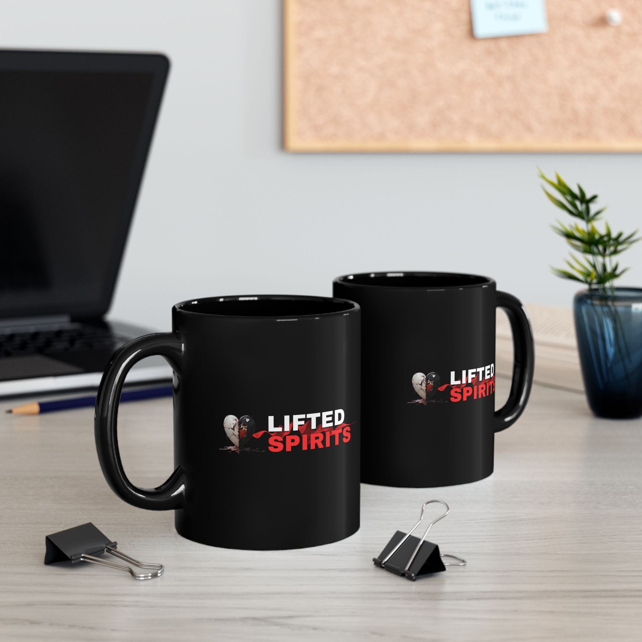 Lifted Spirits Black Ceramic Mug – 11oz & 15oz Coffee Cup