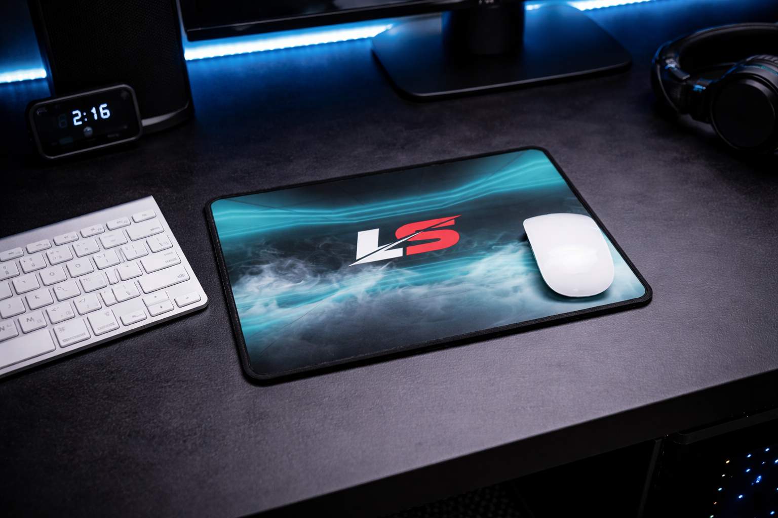 Lifted Spirits Blue Mist Gaming Desk Mat – Non-Slip Extended Mouse Pad for Gaming & Setup