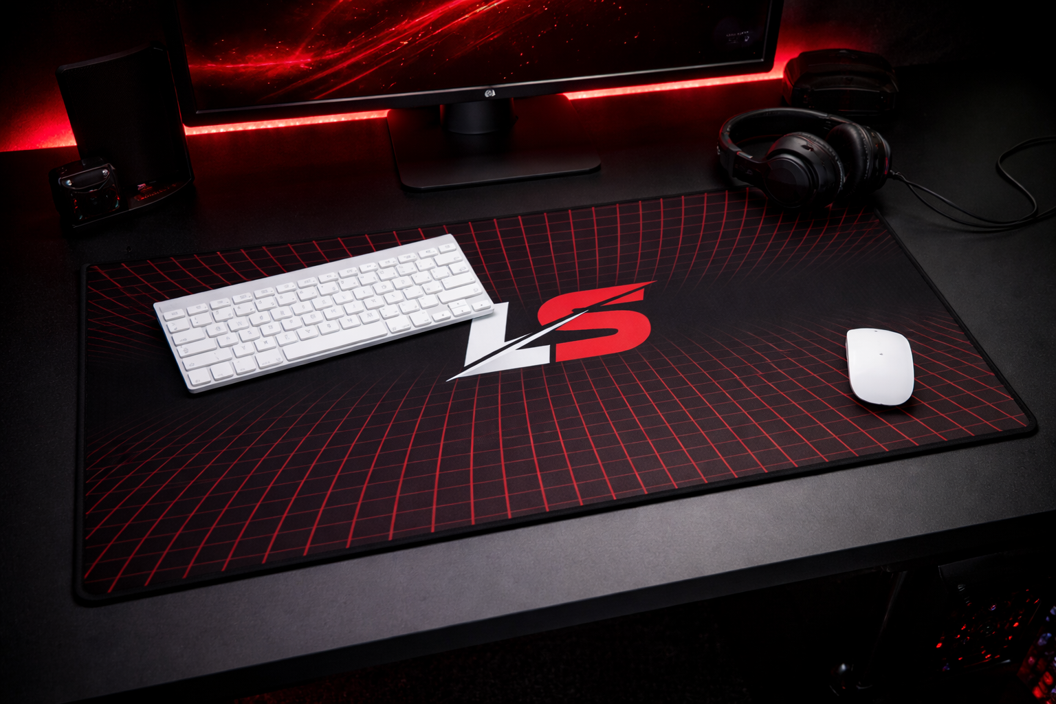 Lifted Spirits Red Grid Gaming Desk Mat – Non-Slip Extended Mouse Pad for Gaming & Setup