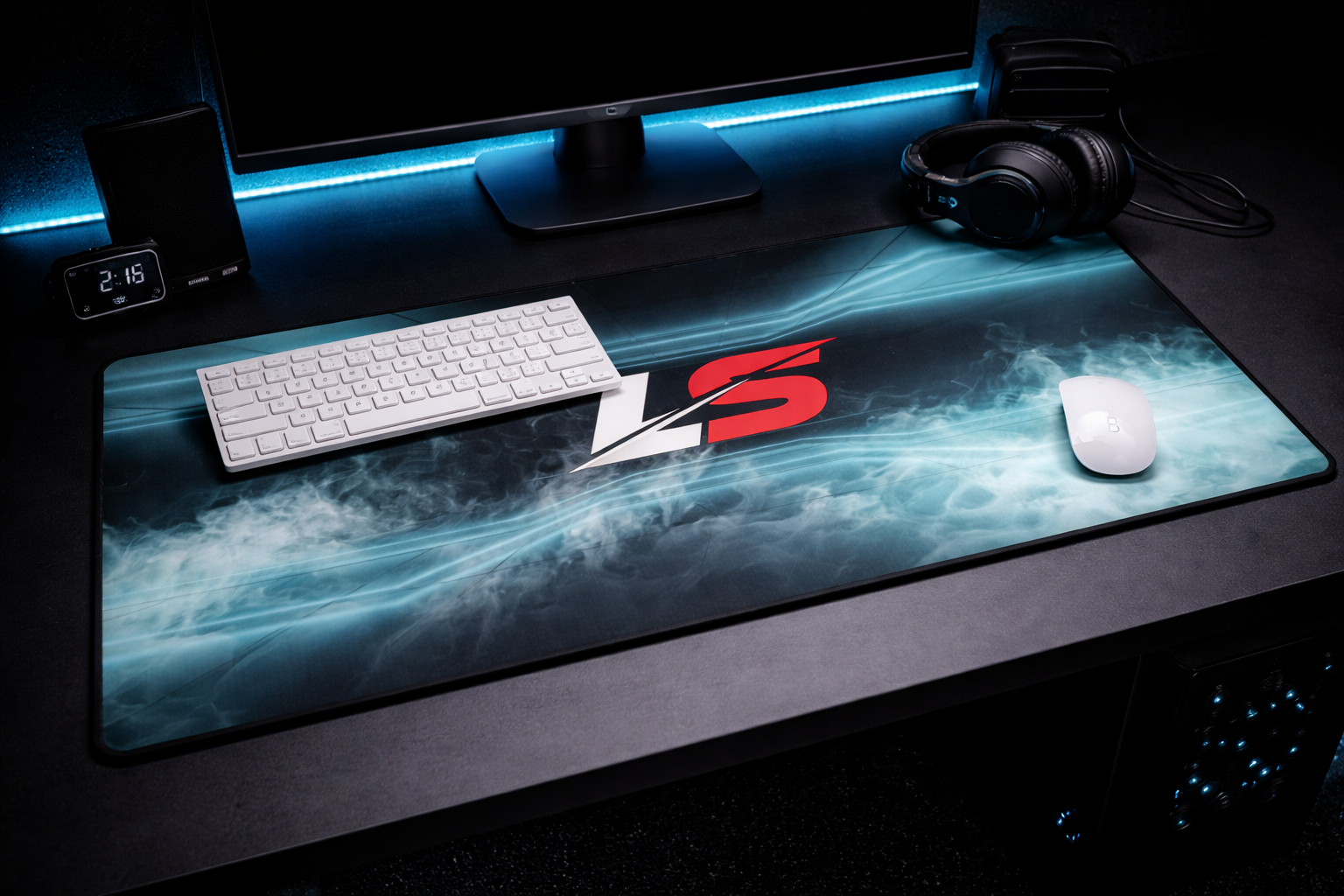 Lifted Spirits Blue Mist Gaming Desk Mat – Non-Slip Extended Mouse Pad for Gaming & Setup