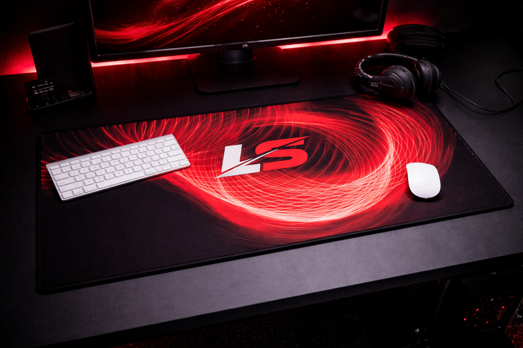 Lifted Spirits Red Flow Gaming Desk Mat – Non-Slip Extended Mouse Pad for Gaming & Setup