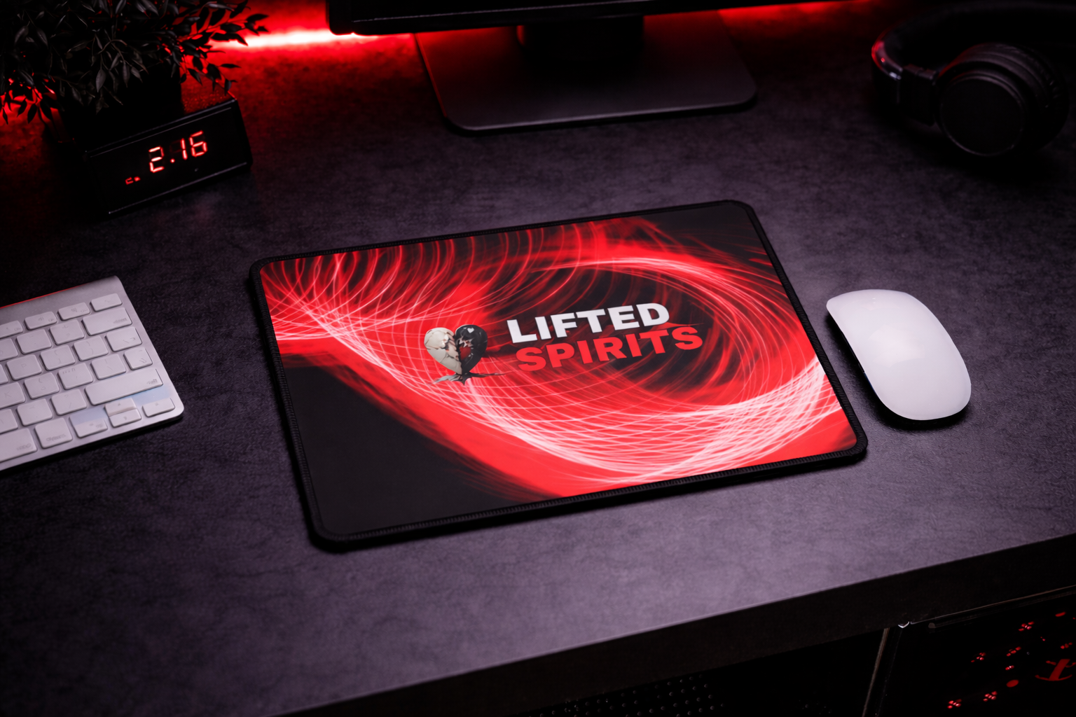 Lifted Spirits Red Flow Logo Gaming Desk Mat – Extended Non-Slip Mouse Pad