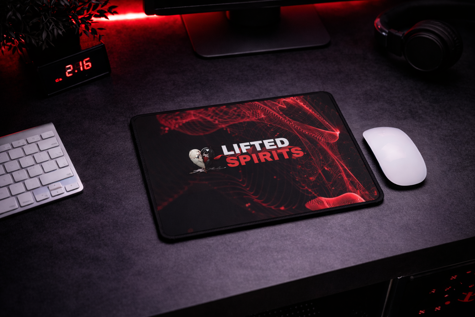 Lifted Spirits Red Wave Logo Gaming Desk Mat – Extended Non-Slip Mouse Pad