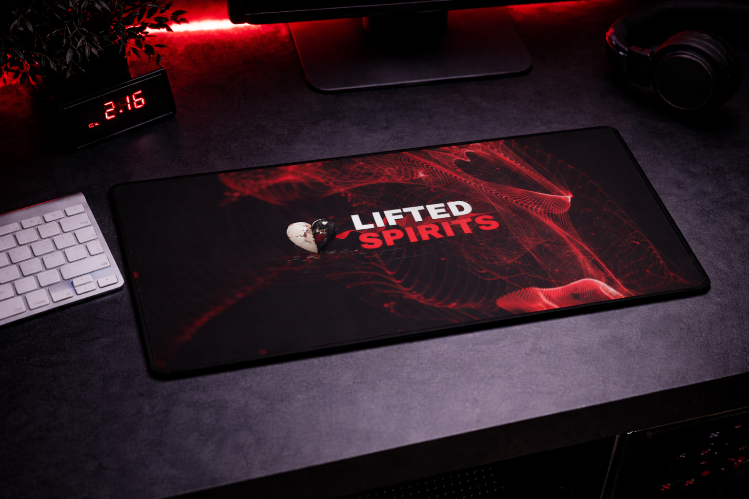 Lifted Spirits Red Wave Logo Gaming Desk Mat – Extended Non-Slip Mouse Pad