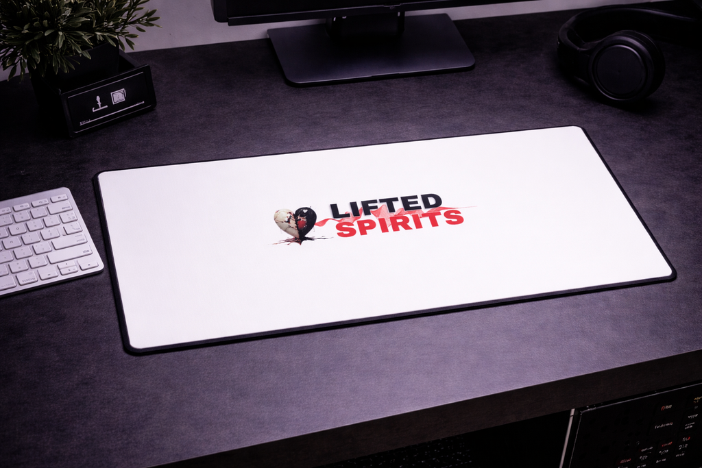 Lifted Spirits White Gaming Desk Mat – Smooth Non-Slip Mouse Pad