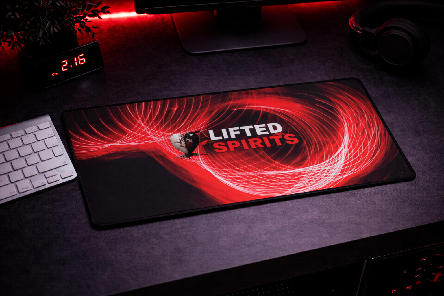 Lifted Spirits Red Flow Logo Gaming Desk Mat – Extended Non-Slip Mouse Pad