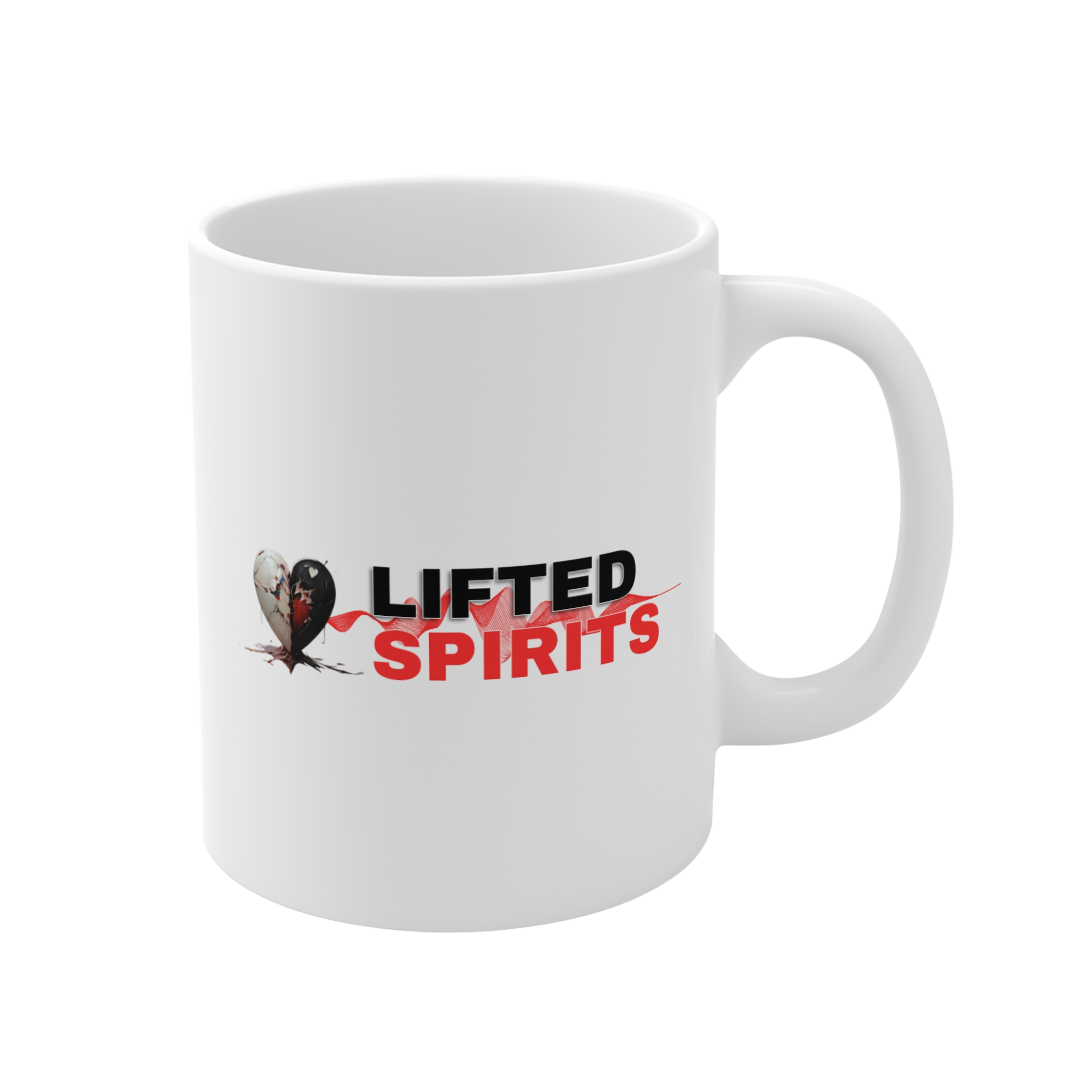 Lifted Spirits White Ceramic Mug – 11oz Coffee & Tea Cup with ORCA Coating