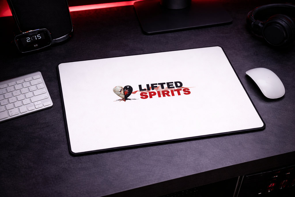 Lifted Spirits White Gaming Desk Mat – Smooth Non-Slip Mouse Pad