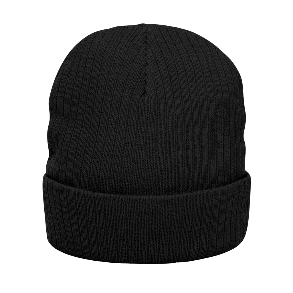 Lifted Spirits Ribbed Knit Beanie (Black) – Embroidered Cuffed Winter Hat