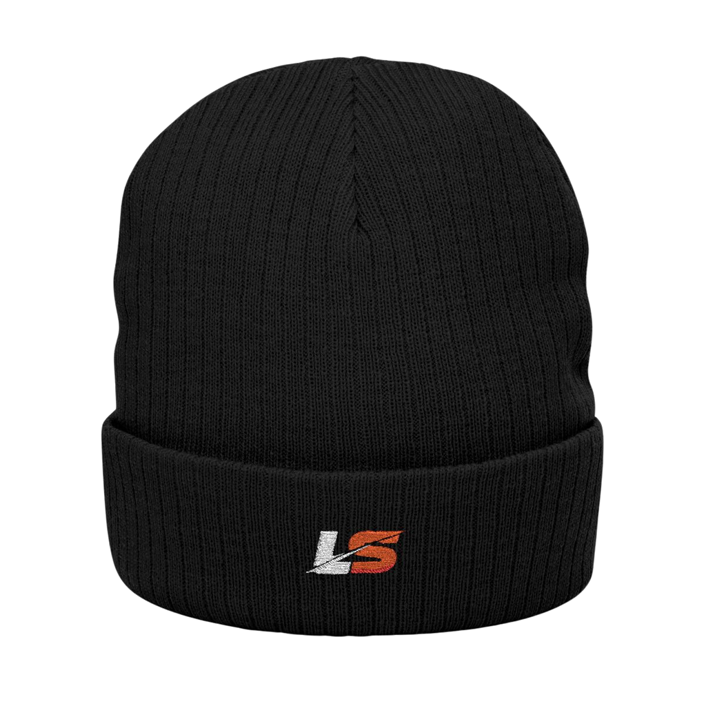 Lifted Spirits Ribbed Knit Beanie (Black) – Embroidered Cuffed Winter Hat