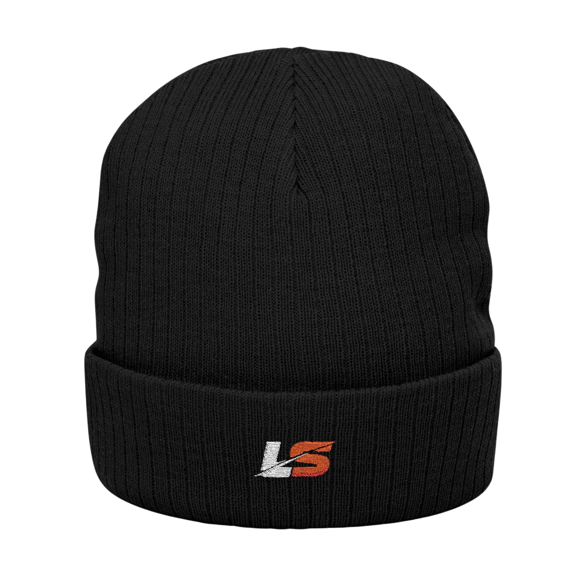 Lifted Spirits Ribbed Knit Beanie (Black) – Embroidered Cuffed Winter Hat